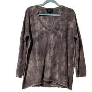 Zoe Couture Cashmere women's size M purple variegated waffle knit V neck sweater